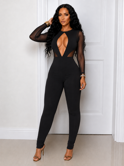 Sheer-Combo Cutout Jumpsuit