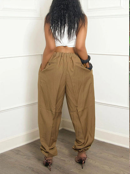 Solid Wide-Leg Jogger Pants