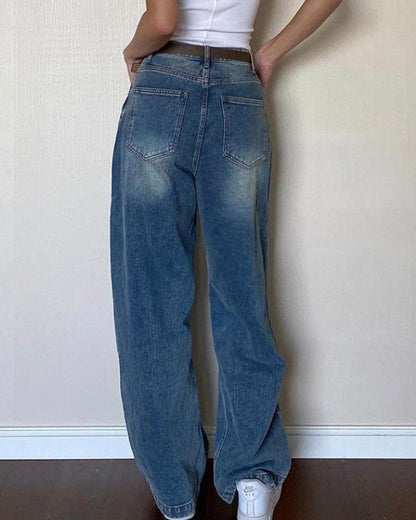 Distressed Retro Loose Floor-Length Jeans