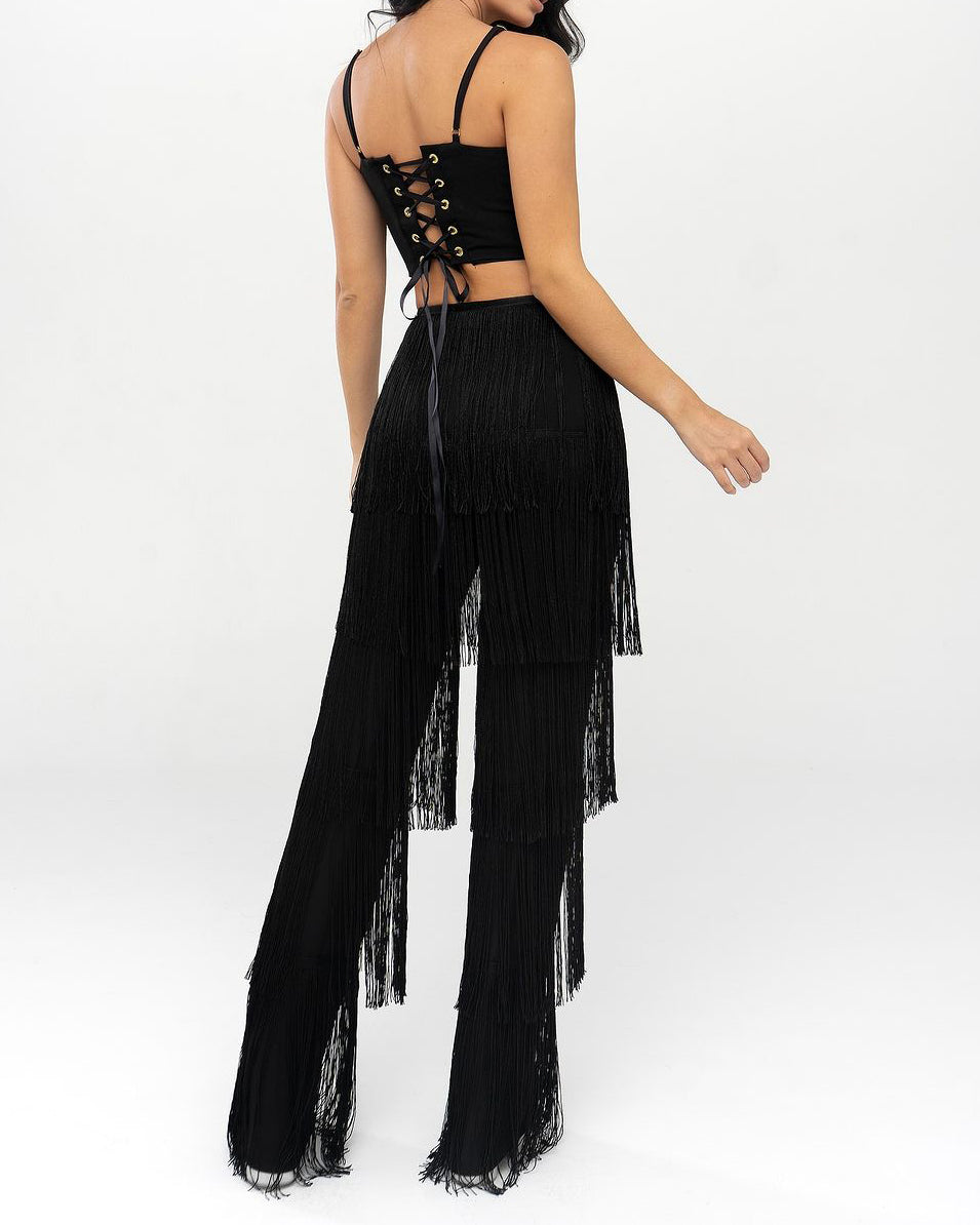 Cut-Out Waist-Revealing Fringed Jumpsuit (Pre-Sale)