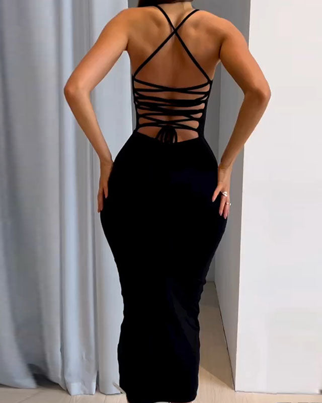 Beautiful Back Lace up Suspender Long Dress (Pre-sale)