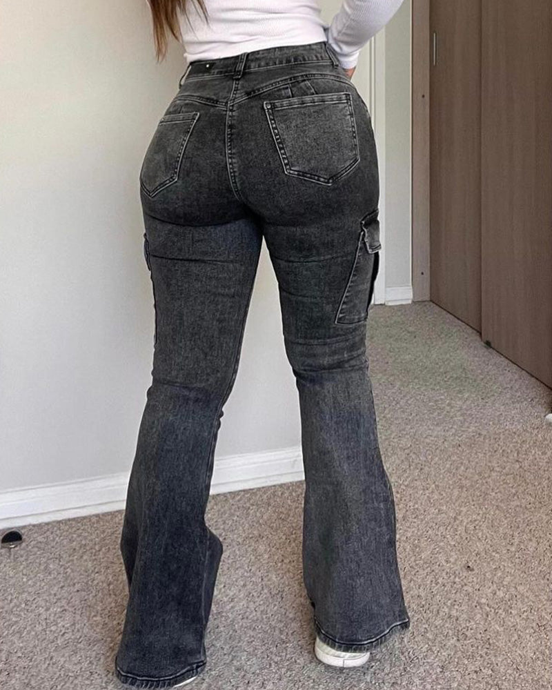 High Waisted Work Style Flared Jeans（Pre-Sale)