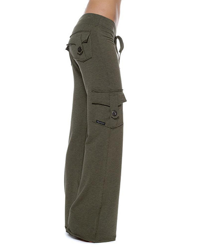 Resilient Waist Buttons Pocket Trousers