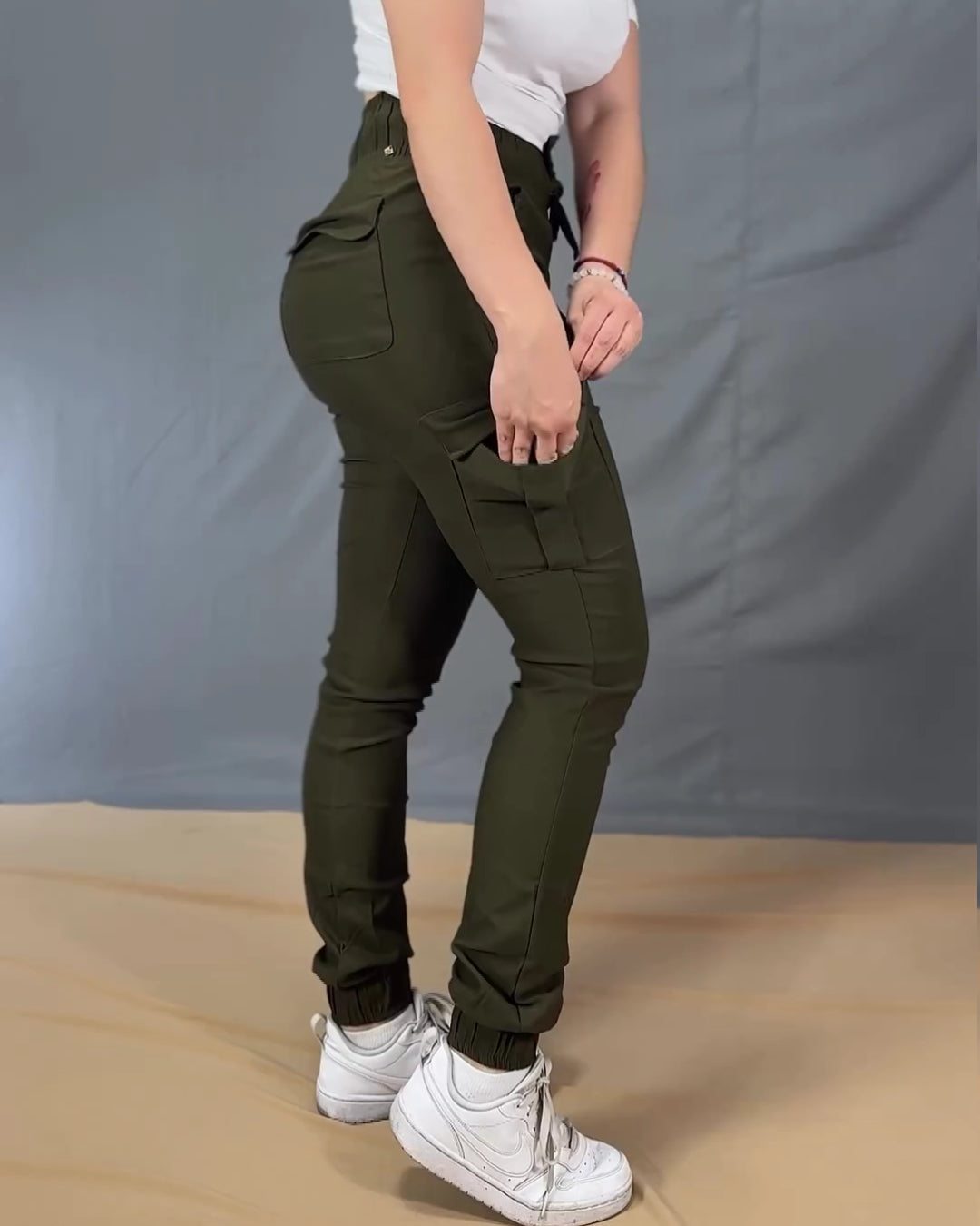 High Waist Skinny Cargo Pants With Pockets (Pre sale)