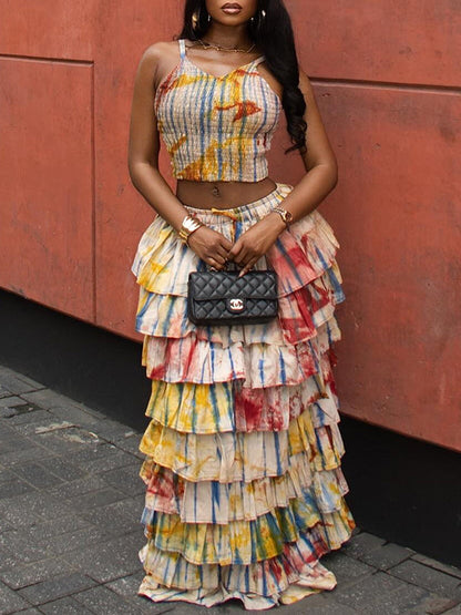 Printed Cami Top & Tiered Skirt Set
