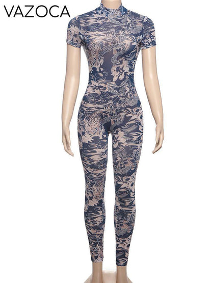 A Print Mesh Jumpsuit