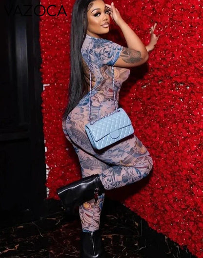 A Print Mesh Jumpsuit