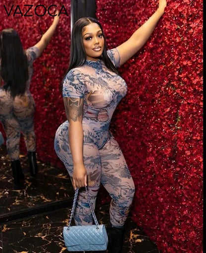A Print Mesh Jumpsuit
