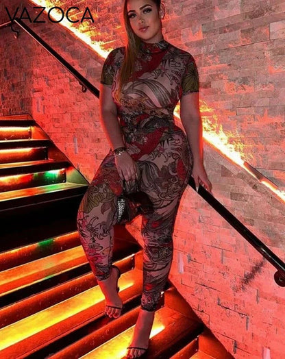 A Print Mesh Jumpsuit