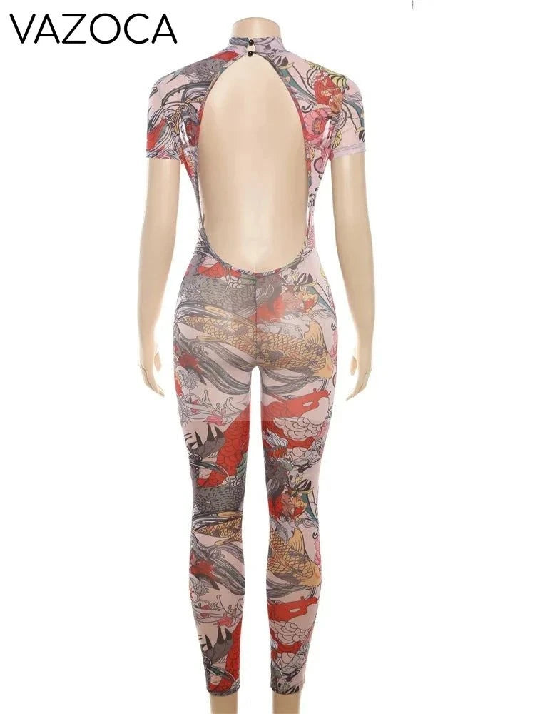 A Print Mesh Jumpsuit