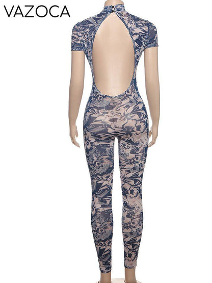 A Print Mesh Jumpsuit