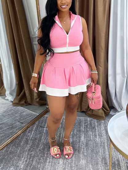 Sporty Ribbed Crop Top & Skirt Set