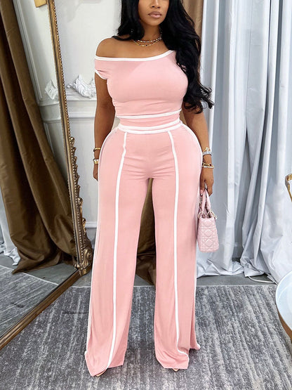 Contrast Off Shoulder Top & Pants Set