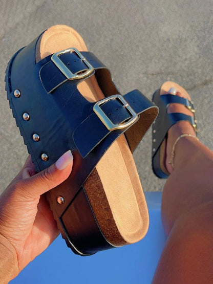 Double Buckle Strap Platform Sandals
