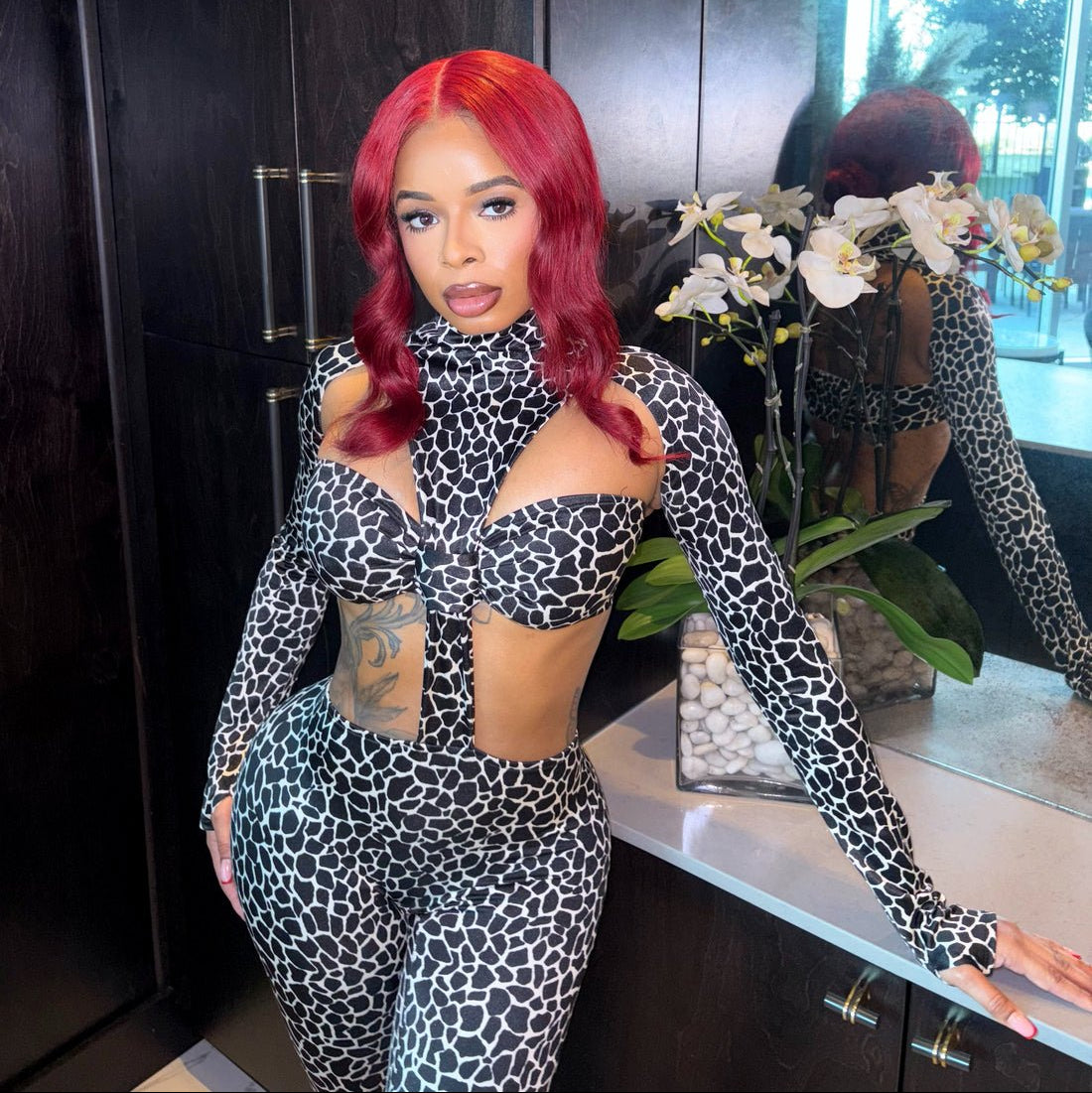 Animal Print Cutout Mock Jumpsuit