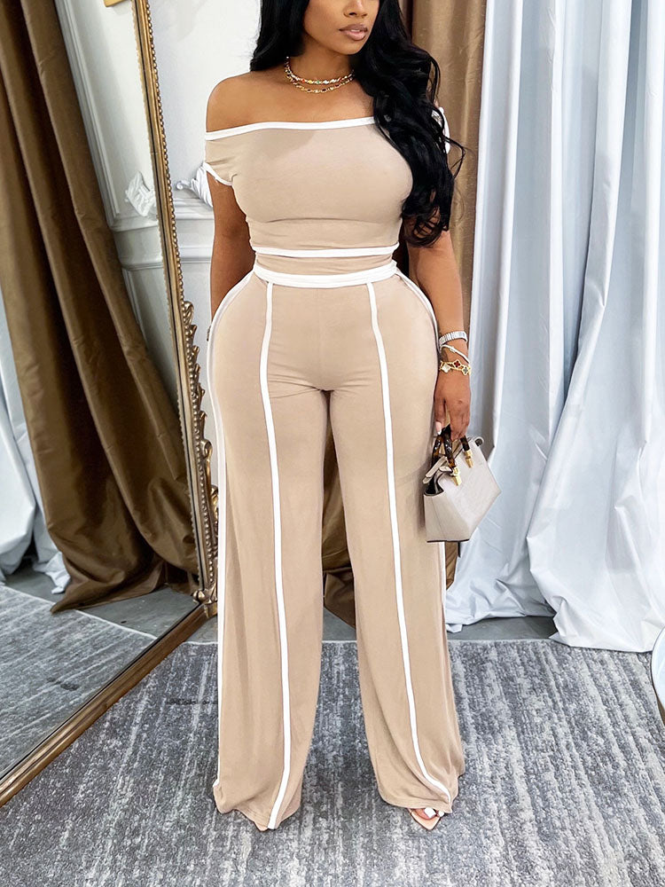 Contrast Off Shoulder Top & Pants Set