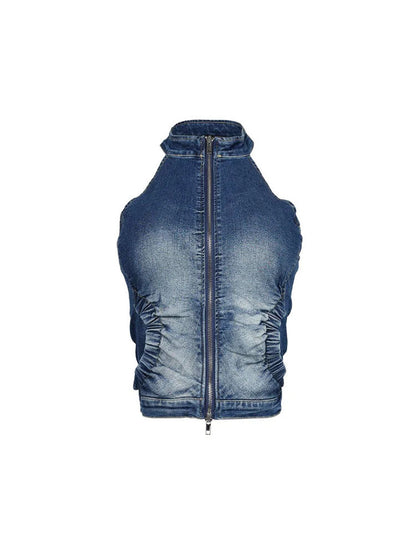 Ruched Denim Top & Shorts Set