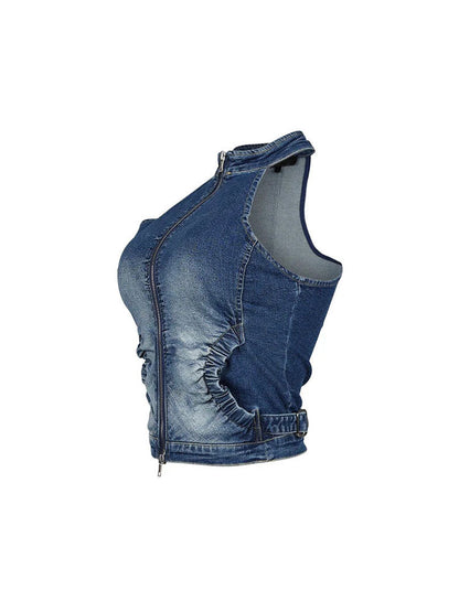 Ruched Denim Top & Shorts Set