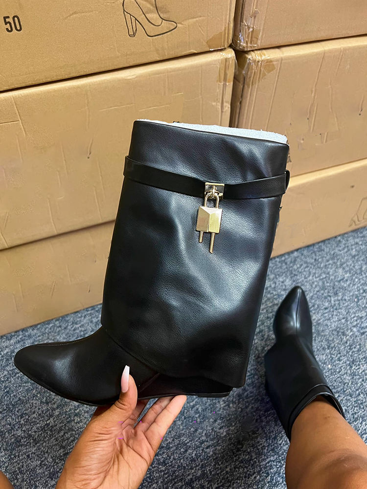 Lock & Key Leather Wedge Calf Booties