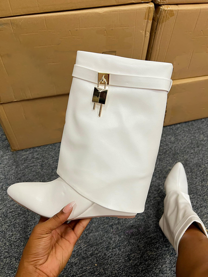 Lock & Key Leather Wedge Calf Booties