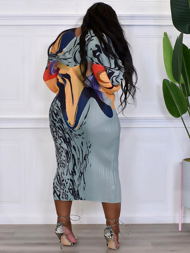 Print Pleated Midi Dress