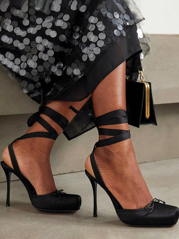 Ballet Satin Ankle Tie Pumps