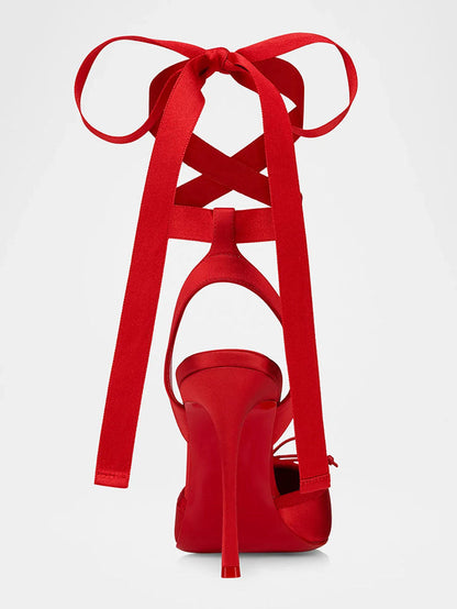 Ballet Satin Ankle Tie Pumps