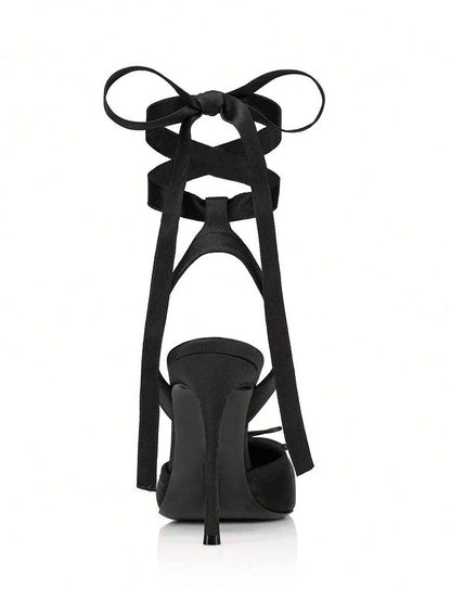 Ballet Satin Ankle Tie Pumps