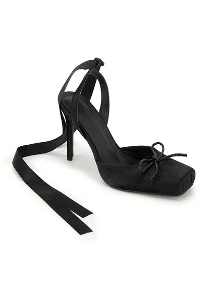 Ballet Satin Ankle Tie Pumps