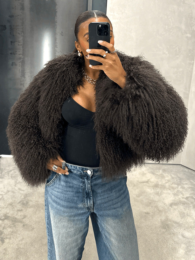 Cloud Mongolian Fur Jacket