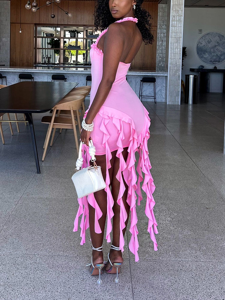 Ruffle Trim Halter Dress