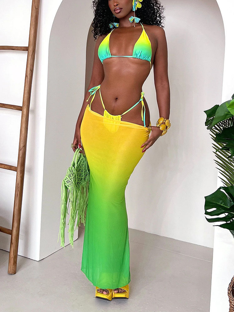 3 Piece Bikini Maxi Skirt Swim Set
