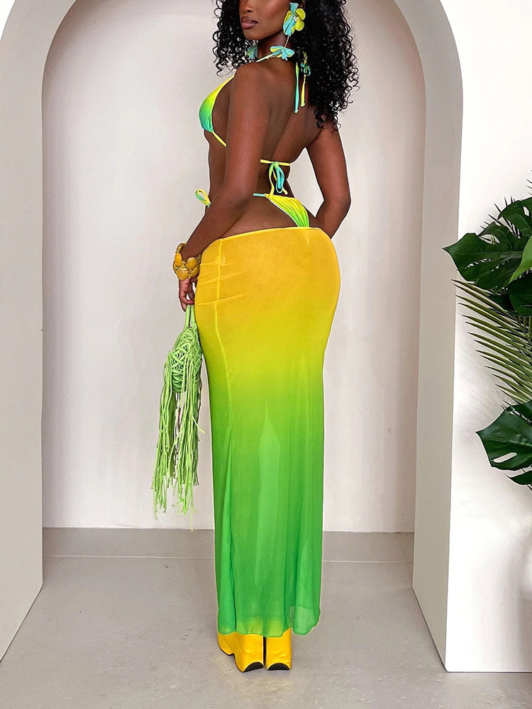 3 Piece Bikini Maxi Skirt Swim Set