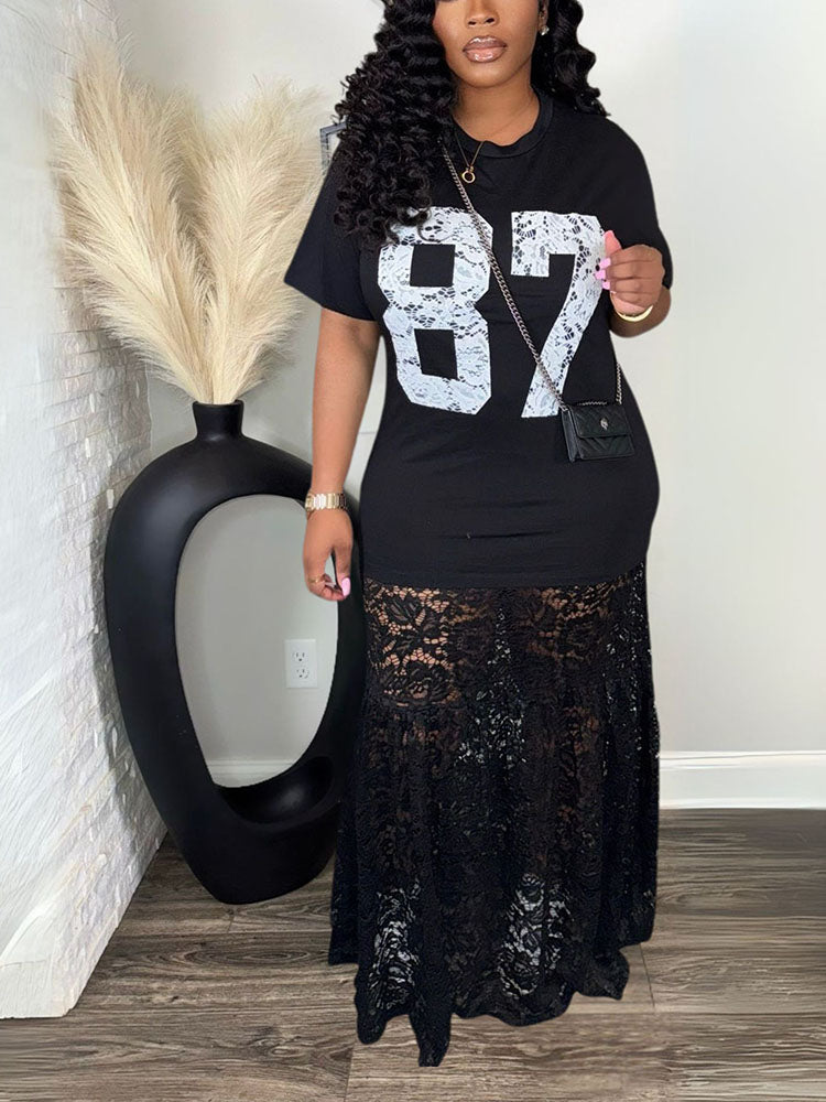 Graphic Lace T-Shirt Dress