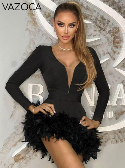 Aina Feather Bandage Dress Black