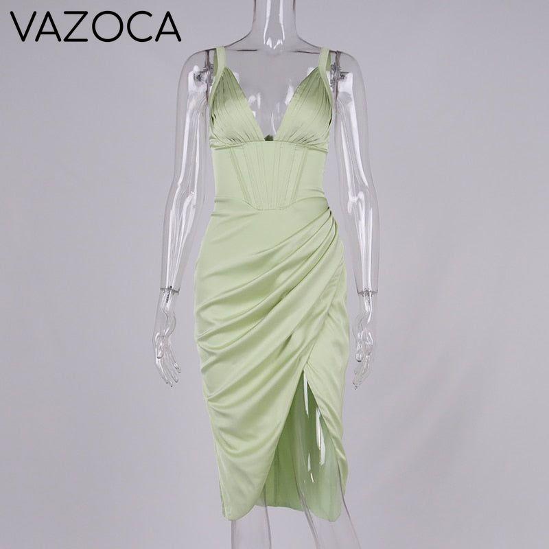 Aishia Satin Corset Midi Dress