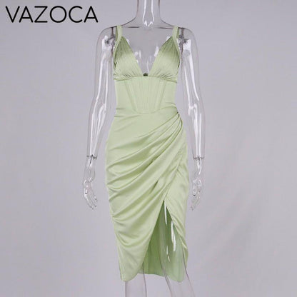 Aishia Satin Corset Midi Dress