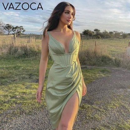 Aishia Satin Corset Midi Dress