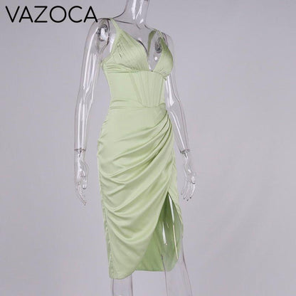 Aishia Satin Corset Midi Dress