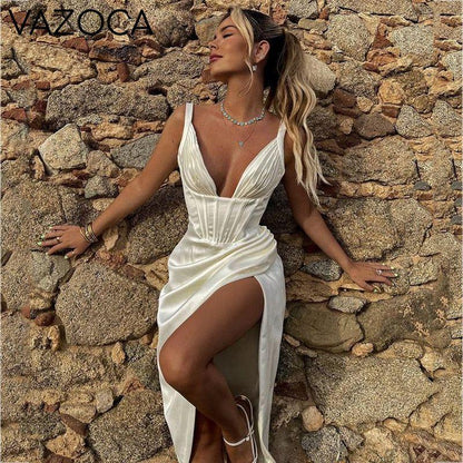 Aishia Satin Corset Midi Dress