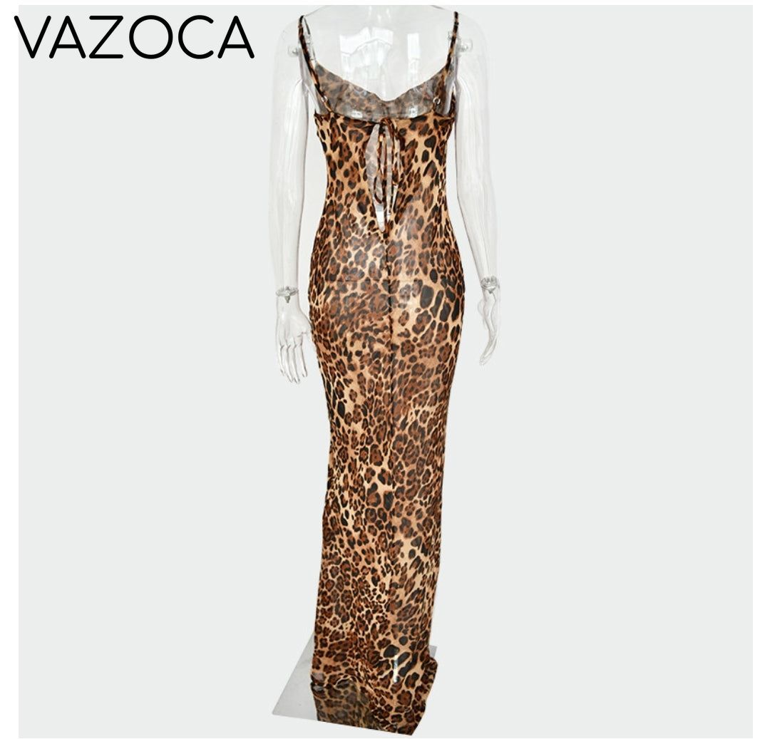 All Leopard Bodycon Mesh Dress