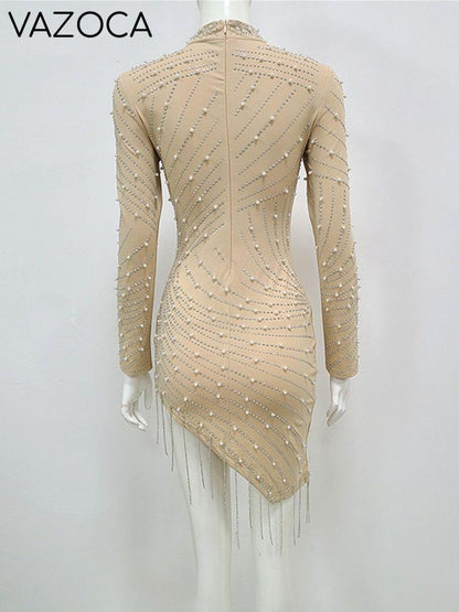 All Luxury Mesh Studded Mini Dress
