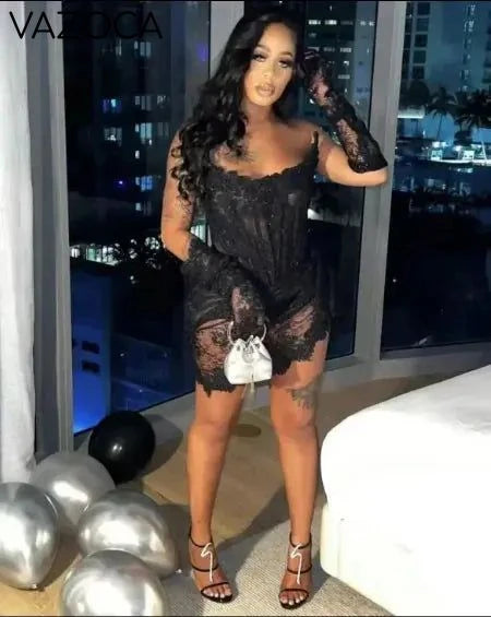 Allure Lace Corset Mini Dress black