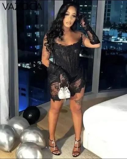 Allure Lace Corset Mini Dress black