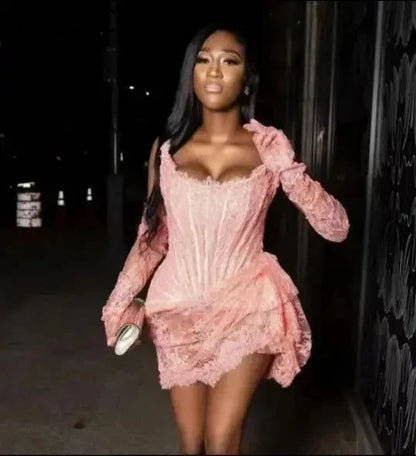 Allure Lace Corset Mini Dress Pink