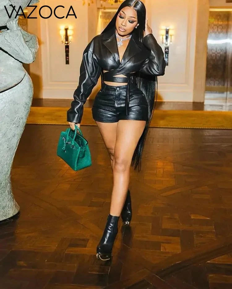 Anaya Leather Short Set