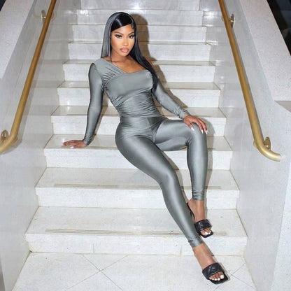 One Shoulder Ruched Two-Piece Set