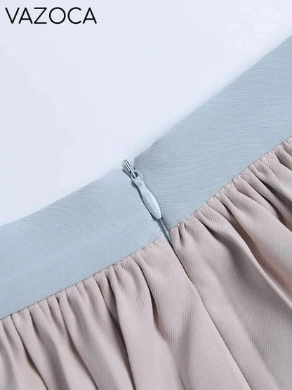 Asymmetric Contrast Pleated Blazer Skirt Set