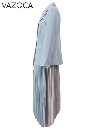 Asymmetric Contrast Pleated Blazer Skirt Set