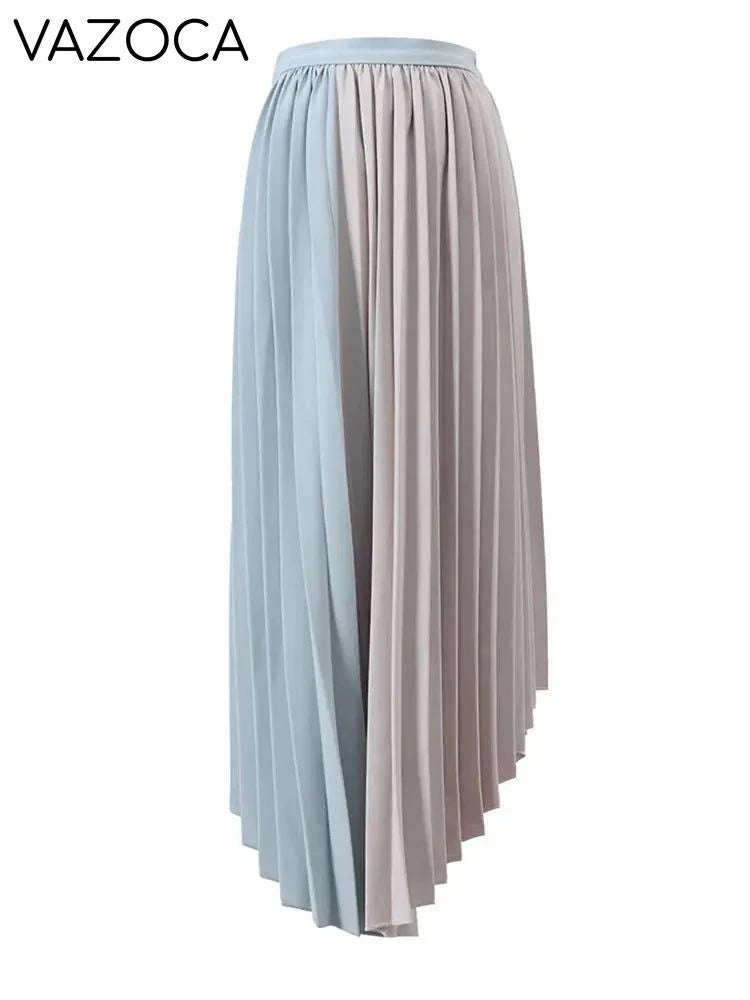 Asymmetric Contrast Pleated Blazer Skirt Set